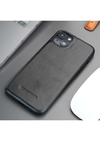 Apple iPhone 14 Plus Kılıf - El Yapımı Apple iPhone 14 Plus Deri Kılıf - Kişiselleştirilebilir Telefon Kılıfı - Siyah