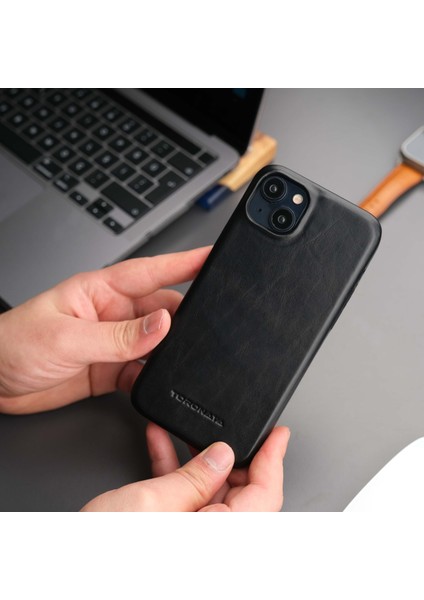 Apple iPhone 15 Plus Kılıf - El Yapımı Apple iPhone 15 Plus Max Deri Kılıf - Kişiselleştirilebilir Telefon Kılıfı - Siyah