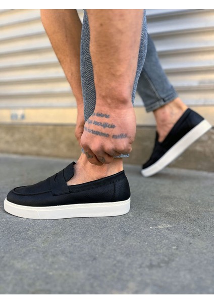 JY180 Estilo x Bağcıksız Cilt Erkek Günlük Spor Klasik Ayakkabı Cbt - Siyah
