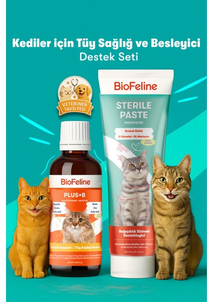 Kısırlaştırılmış Kediler İçin Tüy Sağlığı ve Besleyici Destek Seti: 100g Malt Macun + Biotinli Damla