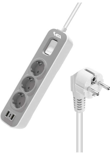 VE-NOVA103U A Class 3lü 2 Usbli Anahtarlı 1.5 Metre Akım Korumalı Grup Priz (Made In Malaysıa) (4887)