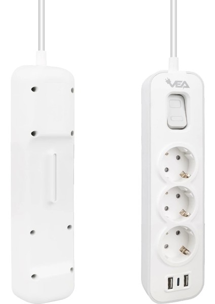 VE-NOVA103U A Class 3lü 2 Usbli Anahtarlı 1.5 Metre Akım Korumalı Grup Priz (Made In Malaysıa) (4887)