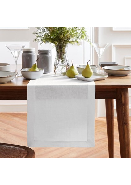 Polyester Keten Dertsiz Runner 40 x 160 Kırık Beyaz
