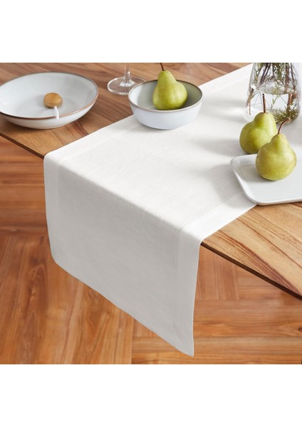 Polyester Keten Dertsiz Runner 40 x 160 Kırık Beyaz