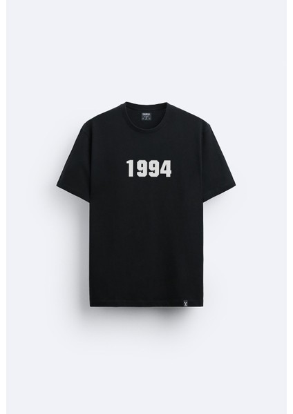 1994 Vintage Retro Baskılı Bisiklet Yaka Normal Kalıp Siyah Tişört T-Shirt