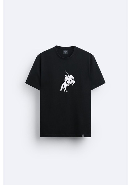 Mustafa Kemal Atatürk Baskılı Bisiklet Yaka Normal Kalıp Siyah Tişört T-Shirt