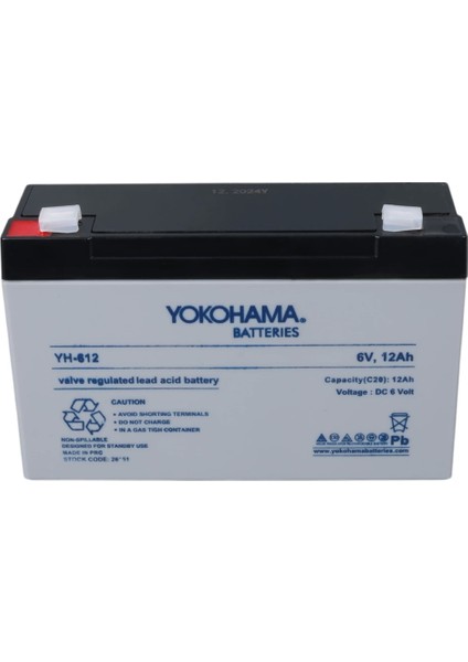 Yokohama YH-612 6 Volt - 12 Amper Kuru Akü (150 x 50 x 94 Mm) (4172)