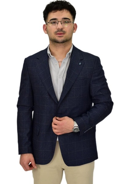 Erkek Ekose Tek Spor Ceket 4 Drop BGL-ST04476