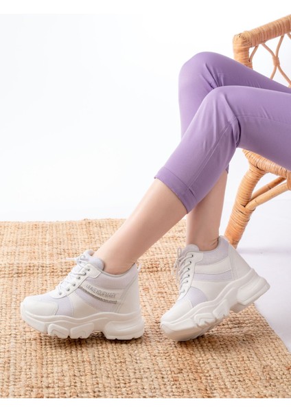 F-209 Bağcıklı Fileli Taş Aksesuarlı Günlük Spor Ayakkabı