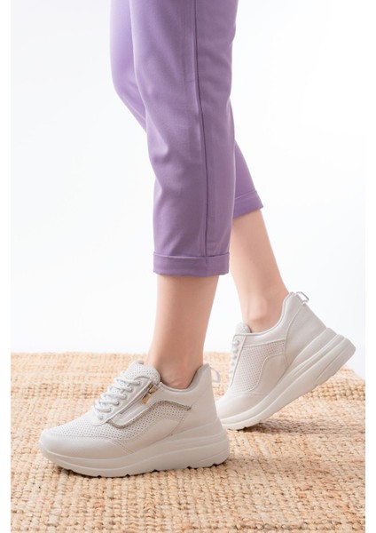 F-207 Bağcıklı Fermuarlı Taş Aksesuarlı Mevsimlik Spor Ayakkabı fiyatları