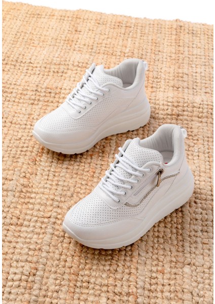 F-207 Bağcıklı Fermuarlı Taş Aksesuarlı Mevsimlik Spor Ayakkabı modelleri