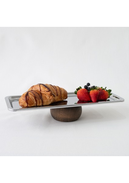 Ahşap Ayaklı Baton Metal Dekoratif 33 cm Pasta Kek Sunum/servis Tabak Stand