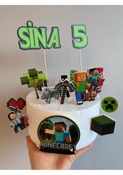 Pixel Oyun MineCraft Bloklar 3D Cake Topper Doğum Günü Pasta Süsü (15 Parça)