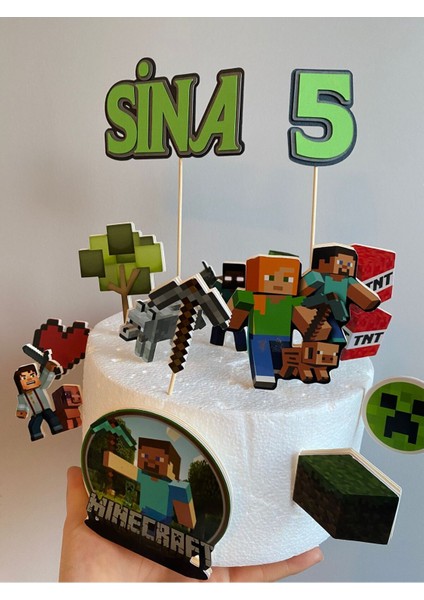 Pixel Oyun MineCraft Bloklar 3D Cake Topper Doğum Günü Pasta Süsü (15 Parça) modelleri