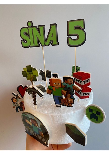 Pixel Oyun MineCraft Bloklar 3D Cake Topper Doğum Günü Pasta Süsü (15 Parça) indirimleri