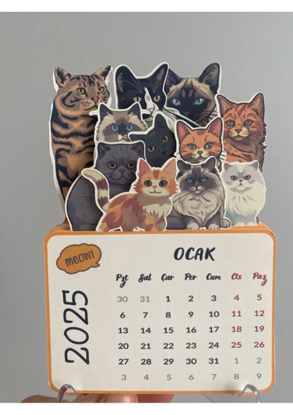 Masa Takvimi 2025 Retro Görünümlü Kediler