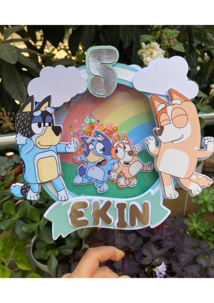 Bluey Temalı 3D Cake Topper Doğum Günü Pasta Süsü