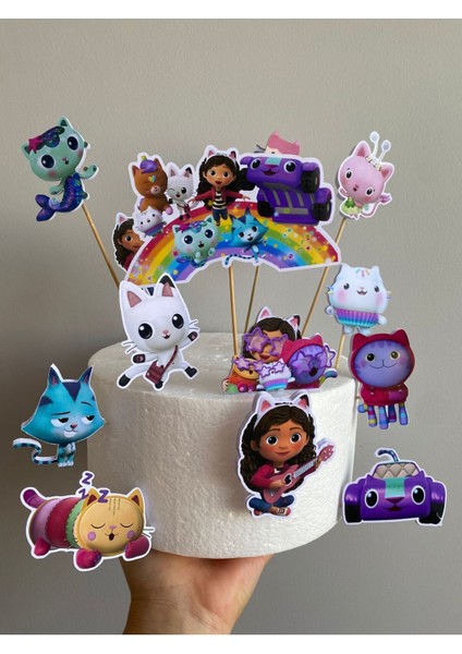 Gabby’s Dollhouse Temalı 3D Cake Topper Seti | Renkli Doğum Günü Pasta Kürdanı (Çoklu)