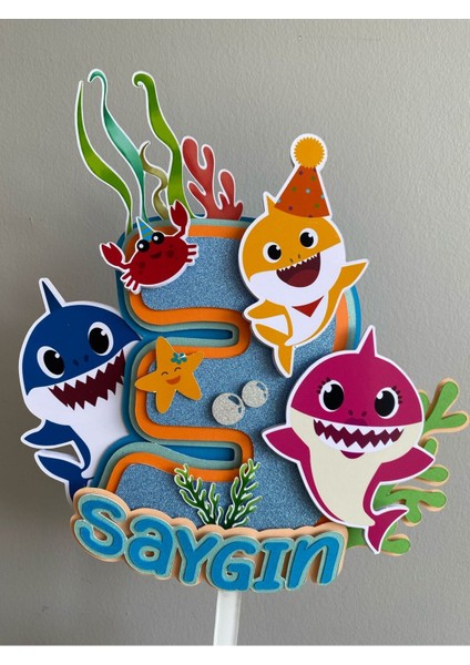 Baby Shark Temalı Doğum Günü Kişiye Özel 3D Cake Topper & Sticker Kürdan Seti (Çok Amaçlı Kullanım) fiyatları