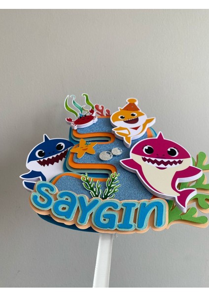 Baby Shark Temalı Doğum Günü Kişiye Özel 3D Cake Topper & Sticker Kürdan Seti (Çok Amaçlı Kullanım) fırsatları