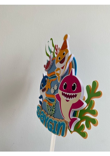 Baby Shark Temalı Doğum Günü Kişiye Özel 3D Cake Topper & Sticker Kürdan Seti (Çok Amaçlı Kullanım) indirimleri