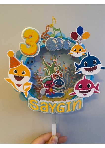 Baby Shark Temalı Yeni 3D Cake Topper Doğum Günü Pasta Süsü