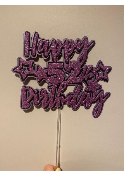 Iyi Ki Doğdun Yazılı Pasta Kürdanı , Kişiye Özel Happy Birthday Pasta Topper – Simli Mor