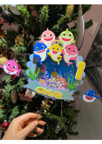 Baby Shark Temalı 3D Cake Topper Doğum Günü Pasta Süsü