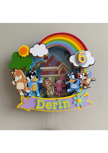 Bluey Temalı 3D Cake Topper Doğum Günü Pasta Süsü