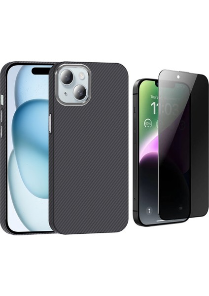 Apple iPhone 14 Kılıf Magsafe Şarj Özellikli Karbon Fiber Görünümlü Zore Gros Kapak + Hayalet Ekran Koruyucu