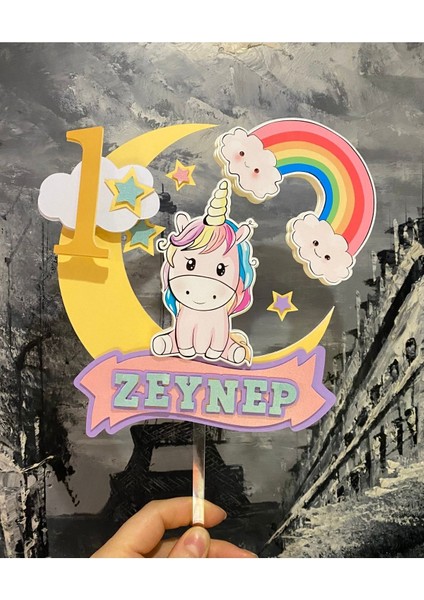 Unicorn Temalı 3D Cake Topper Doğum Günü Pasta Süsü