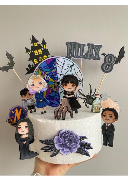 Wednesday Temalı 17 Adet 3D Cake Topper Doğum Günü Pasta Süsü, Kürdanı