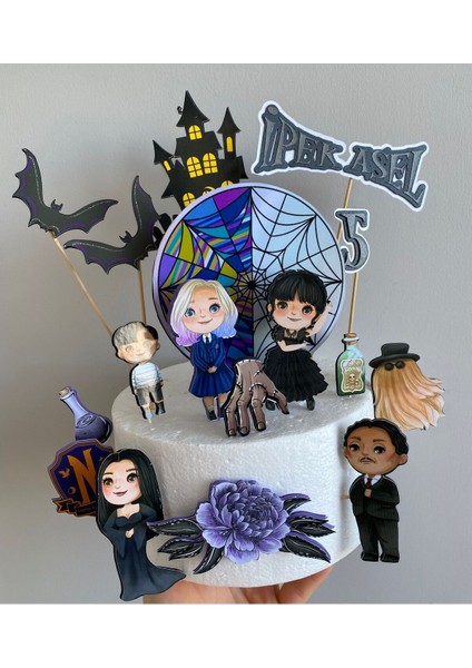 Wednesday Temalı 17 Adet 3D Cake Topper Doğum Günü Pasta Süsü, Kürdanı fiyatları