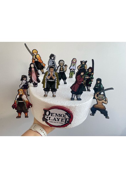 Demon Slayer Temalı 3D 14 Lü Cake Topper Doğum Günü Pasta Süsü