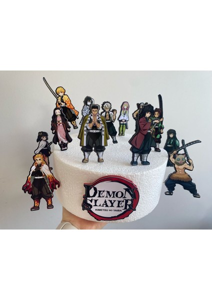 Demon Slayer Temalı 3D 14 Lü Cake Topper Doğum Günü Pasta Süsü modelleri
