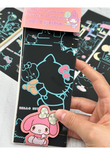 Sanrio Karakterli Sihirli Siyah Kazıma Defteri 4 Yaprak Scratch My Melodi indirimleri