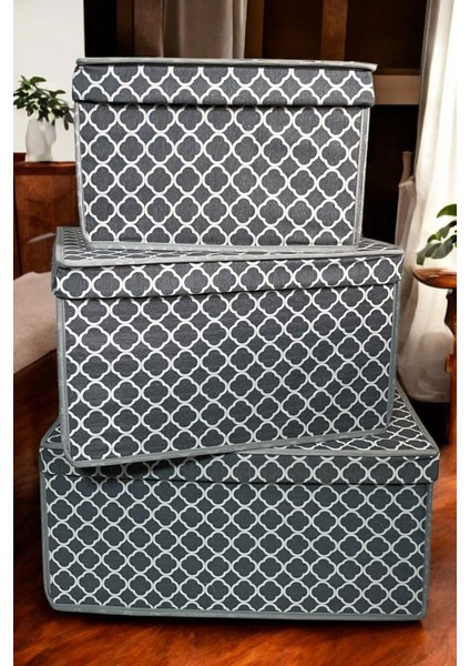 3lü Set Oda Toparlayıcı ,oda Düzenleyici,oyuncak Kutusu,makyaj Kutusu,hurç, Zincir Desenli Gri K