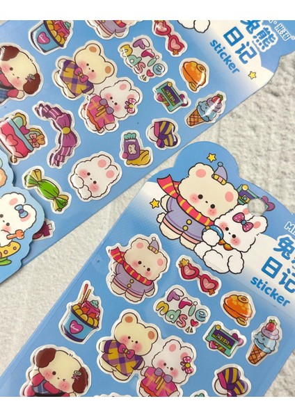 Sevimli Tavşan ve Dostları Kabartmalı Sticker Mavi modelleri