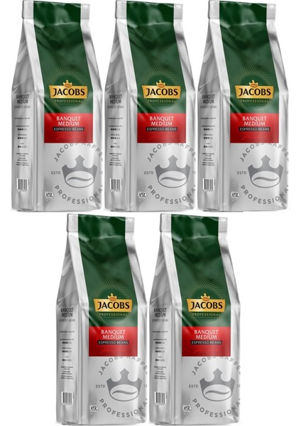 Banquet Medium Çekirdek Kahve 1kg (Espresso Beans) (5 Li Set)