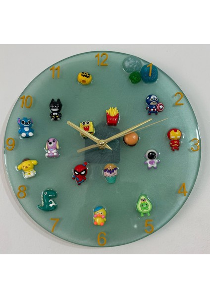 Çocuk Odası Duvar Saati - Epoksi Reçine - Yeşil - 30 cm