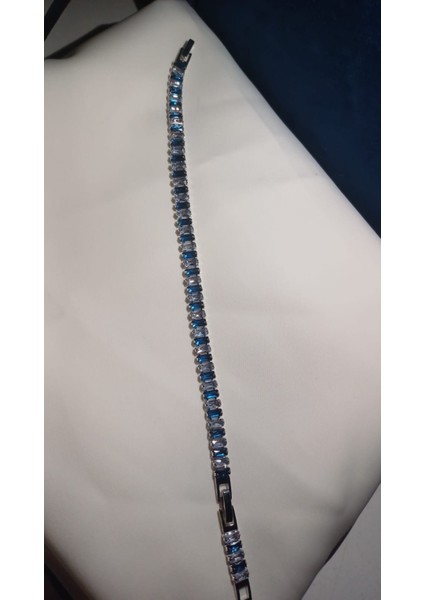 Mavi Silver Zirkon Taşlı Çelik Bileklik