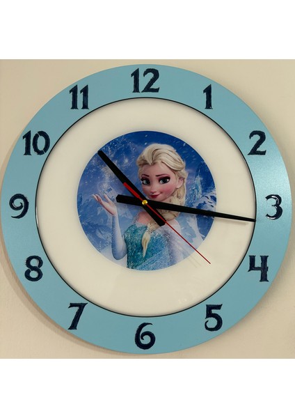 Çocuk Odası Duvar Saati - Epoksi Reçine Kaplamalı - Karlar Diyarı Prensesi - 40 cm