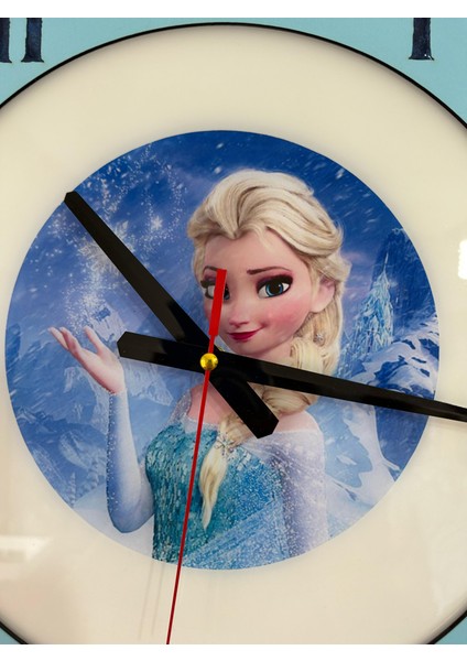 Çocuk Odası Duvar Saati - Epoksi Reçine Kaplamalı - Karlar Diyarı Prensesi - 40 cm
