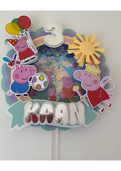 Peppa Pig Temalı 3D Cake Topper Doğum Günü Pasta Süsü
