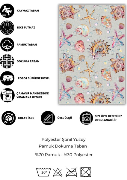 Deniz Yıldızlı Desenli Halı Deniz Kabuklu Halı Deniz Temalı Dijital Baskılı Kaymaz Antialerjik Oturma Odası Halısı fırsatları