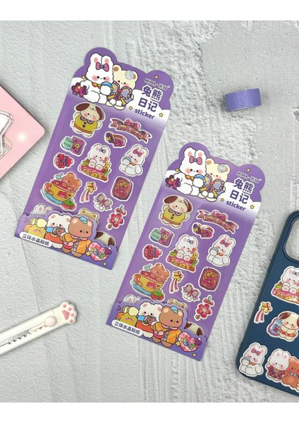 Sevimli Tavşan ve Dostları Kabartmalı Sticker Mor fırsatları