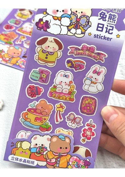 Sevimli Tavşan ve Dostları Kabartmalı Sticker Mor indirimleri
