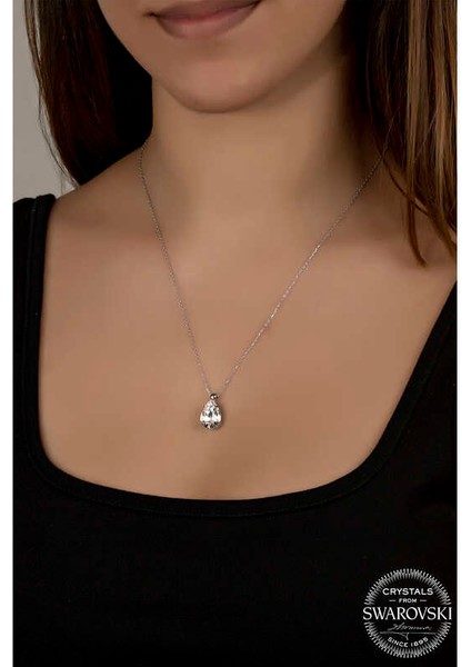 Swarovski Crystal Taşlı Damla Gümüş Kadın Kolye