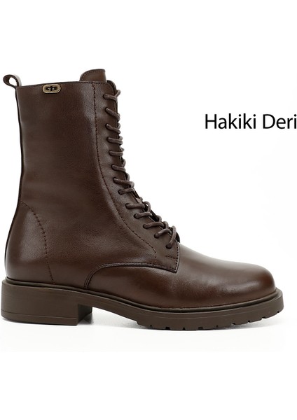 Kadın Kahve Fermuarlı Deri Postal Bot