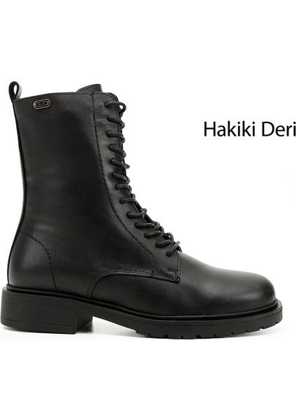 Kadın Siyah Fermuarlı Deri Postal Bot
